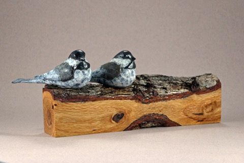 Click to view detail for FL066 Chickadee Pair on Gambel Oak